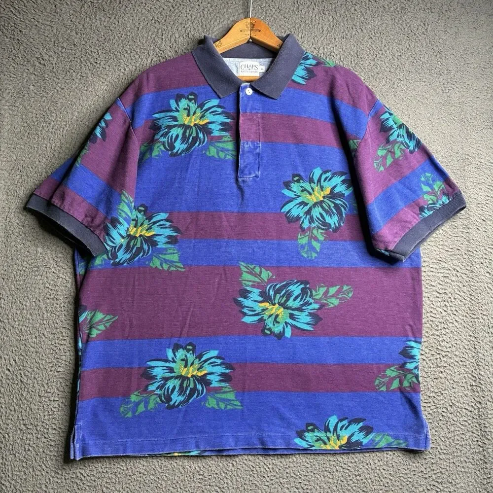 Vintage Chaps Ralph Lauren Polo Shirt Mens XL 90s Striped Rugby Short Sleeve